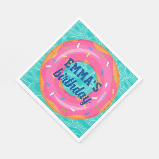 Niedlich rosa Donut Inner Tube Pool Party Geburtst Serviette (Ecke)