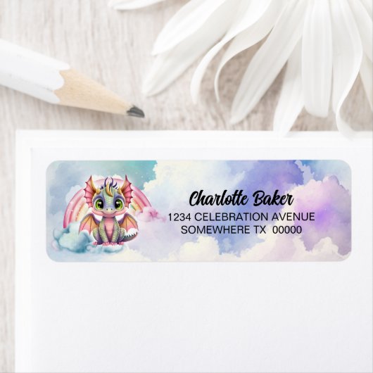 Niedlich-Rosa-Dragon-Rücksendeadresse (Insitu)