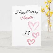 Niedlich rosa Drei farbige Strickherzen 13 Geburts Karte (Gelbe Blume)