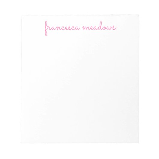 Niedlich rosa Einfache Personalisierte Schreibweis Notizblock (Vorderseite)