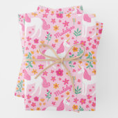 Niedlich rosa Einhorn-Blume Muster Personalisiert Geschenkpapier Set (Beispiel)