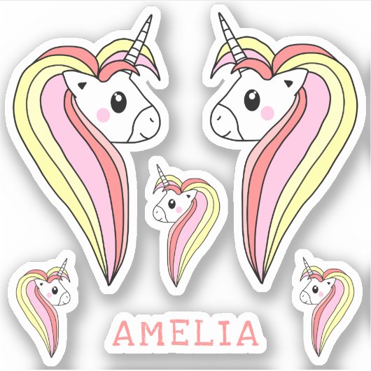 Niedlich rosa Einhorn Mädchen Name Kinder Aufklebe Aufkleber (Vorderseite)