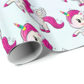 Niedlich rosa Einhorn mit Flügelmuster Geschenkpapier (Rolleneckpunkt)