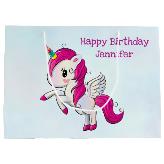 Niedlich rosa Einhorn mit Flügeln Große Geschenktüte (Rückseite)