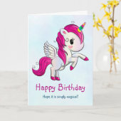 Niedlich rosa Einhorn mit Flügeln Karte (Gelbe Blume)