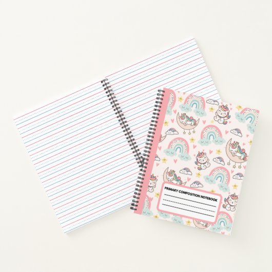 Niedlich rosa Einhorn-Primär-Komposition-Notebook Notizblock (Innenseite)