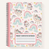 Niedlich rosa Einhorn-Primär-Komposition-Notebook Notizblock (Vorderseite)