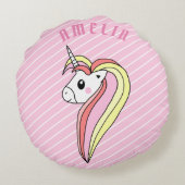 Niedlich rosa Einhorn Streifenmuster Mädchen Kinde Rundes Kissen (Rückseite)