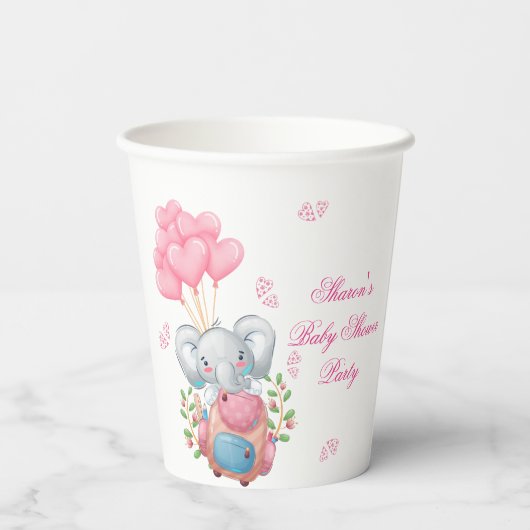 Niedlich-rosa-Elefant Pappbecher (Rückseite)