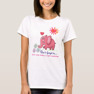 Niedlich rosa Elefant riecht Milchprodukte mit Spr T-Shirt