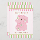 Niedlich rosa Elefantenmädchen Kinderdusche Einlad Einladung (Vorne/Hinten)
