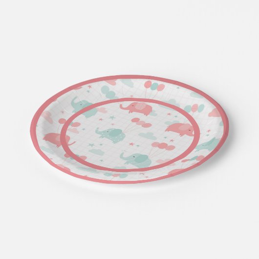 Niedlich rosa Elephant Babydusche Pappteller (Schrägansicht)
