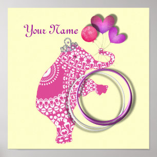 Niedlich rosa Elephant Personalisiert Baby Kinderz Poster