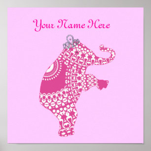 Niedlich rosa Elephant Personalisiert Baby Kinderz Poster