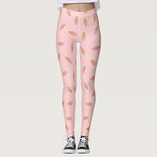 Niedlich rosa Erdbeere Ice Creme Cone Leggings (Vorderseite)