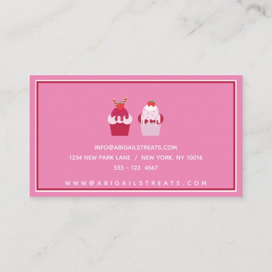 Niedlich rosa Erdbeeren Backwaren, Catering/Bäcker Visitenkarte (Rückseite)