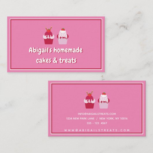 Niedlich rosa Erdbeeren Backwaren, Catering/Bäcker Visitenkarte (Vorne/Hinten)