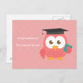 Niedlich rosa Eule für den Abschluss Ankündigungspostkarte (Vorne/Hinten)