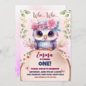 Niedlich-Rosa-Eule-Geburtstagseinladung Einladung (Vorne/Hinten)