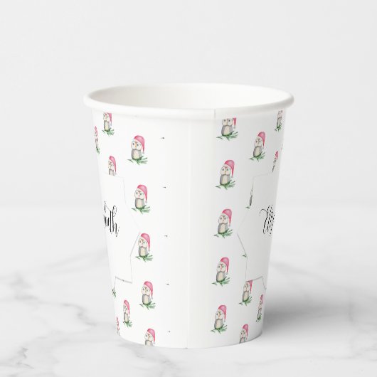 Niedlich Rosa Eule Mit Monogramm Pappbecher (Rechts)