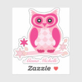 Niedlich rosa Eule mit Name | Custom Vinyl Contour Aufkleber (Blatt)