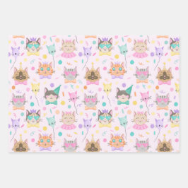 Niedlich rosa farbenfrohe Kitten Cat Lover Pattern Geschenkpapier Set