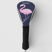 Niedlich rosa Flamingo auf dunkelblau mit Name Golf Headcover (Vorderseite)