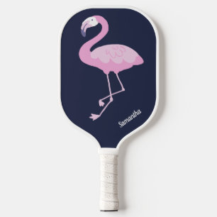 Niedlich rosa Flamingo auf dunkelblau mit Name Pickleball Schläger