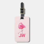 Niedlich rosa Flamingo auf gestreiftem Hintergrund Gepäckanhänger (Vorderseite vertikal)