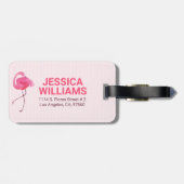 Niedlich rosa Flamingo auf gestreiftem Hintergrund Gepäckanhänger (Rückseite horizontal)