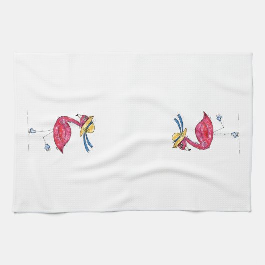 Niedlich rosa Flamingo auf Skaten Geschirrtuch (Horizontal)