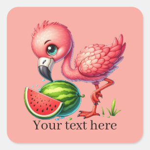 Niedlich rosa Flamingo fügen Text Sommer Quadratischer Aufkleber