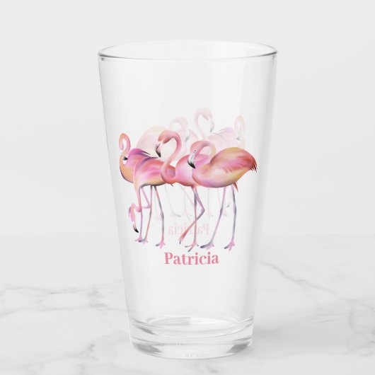 niedlich rosa Flamingo hinzufügen Namen Beach Glas (Rückseite)