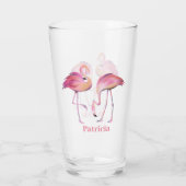 niedlich rosa Flamingo hinzufügen Namen Beach Glas (Rückseite)