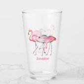 niedlich rosa Flamingo hinzufügen Namen Beach Glas (Vorderseite)