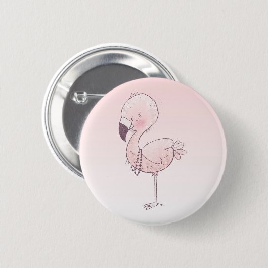 Niedlich-rosa-Flamingo-Illustration Button (Vorne & Hinten)