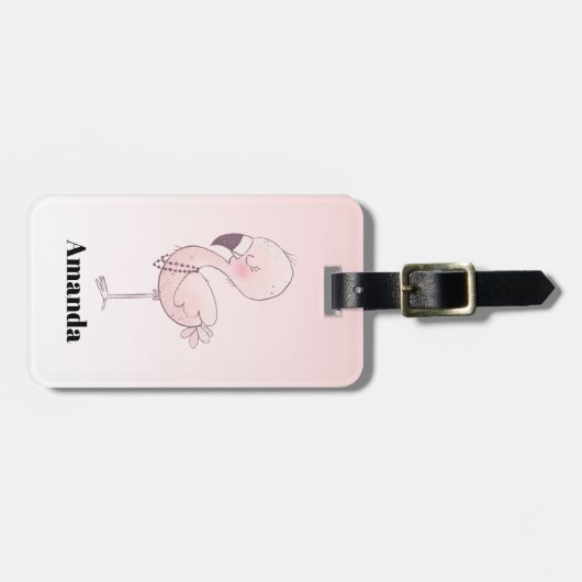 Niedlich-rosa-Flamingo-Illustration Gepäckanhänger (Vorderseite horizontal)