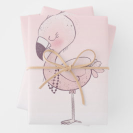 Niedlich-rosa-Flamingo-Illustration Geschenkpapier Set