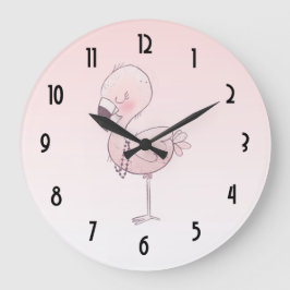 Niedlich-rosa-Flamingo-Illustration Große Wanduhr