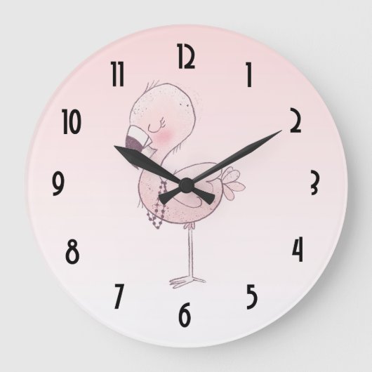 Niedlich-rosa-Flamingo-Illustration Große Wanduhr (Vorderseite)