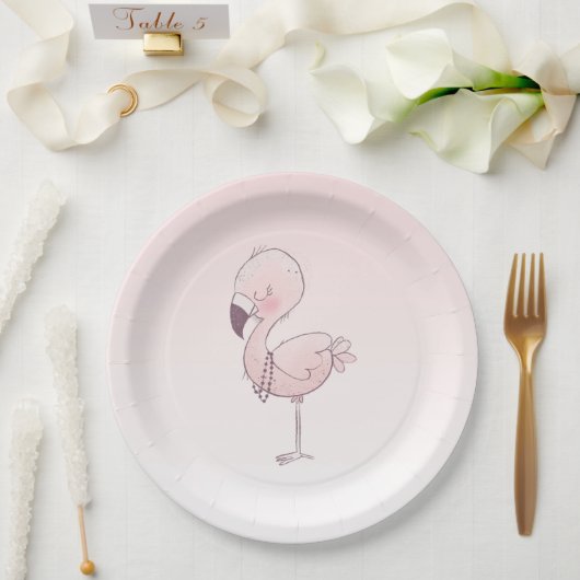 Niedlich-rosa-Flamingo-Illustration Pappteller (Hochzeit)