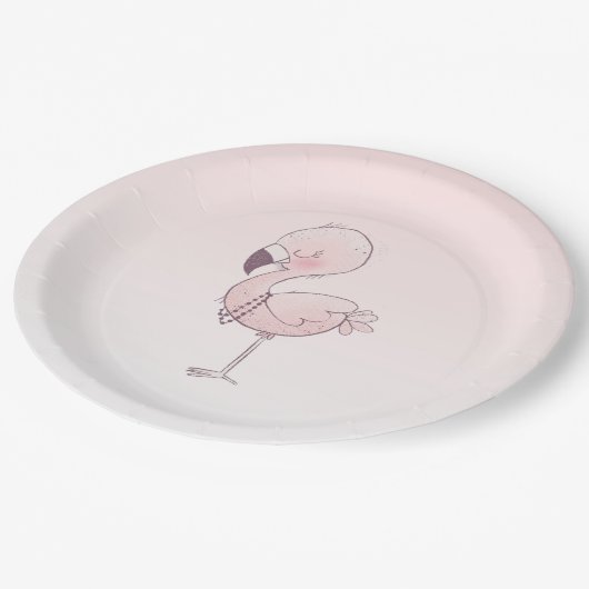 Niedlich-rosa-Flamingo-Illustration Pappteller (Schrägansicht)