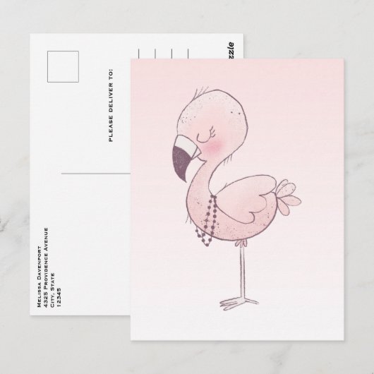Niedlich-rosa-Flamingo-Illustration Postkarte (Vorne/Hinten)