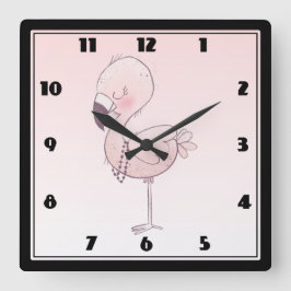 Niedlich-rosa-Flamingo-Illustration Quadratische Wanduhr