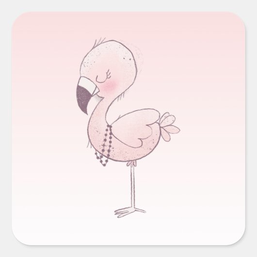 Niedlich-rosa-Flamingo-Illustration Quadratischer Aufkleber (Vorderseite)