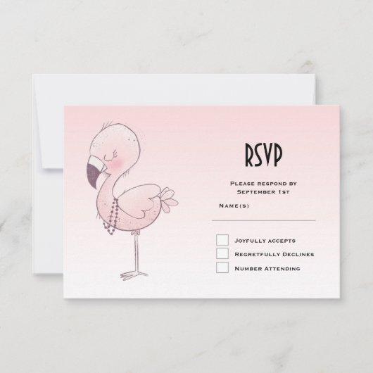 Niedlich-rosa-Flamingo-Illustration RSVP Karte (Vorderseite)