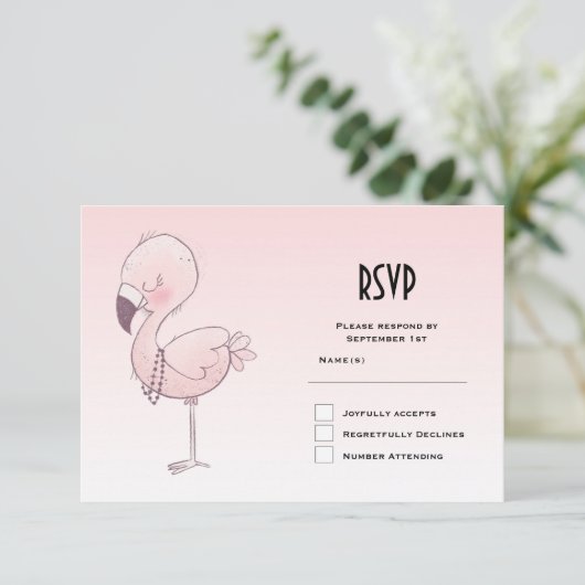 Niedlich-rosa-Flamingo-Illustration RSVP Karte (Stehend Vorderseite)