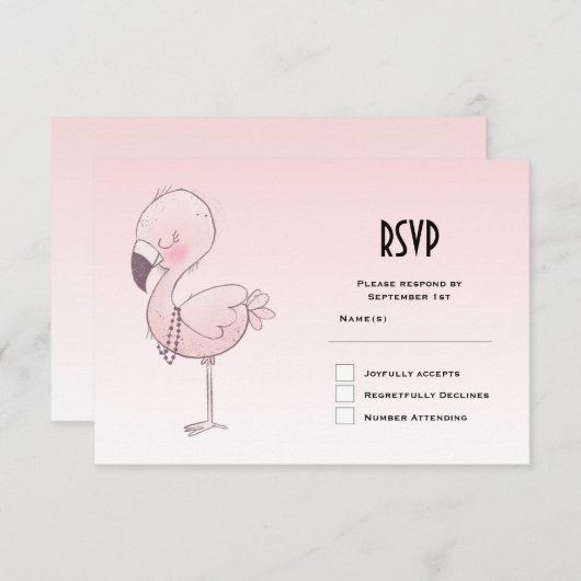 Niedlich-rosa-Flamingo-Illustration RSVP Karte (Vorne/Hinten)