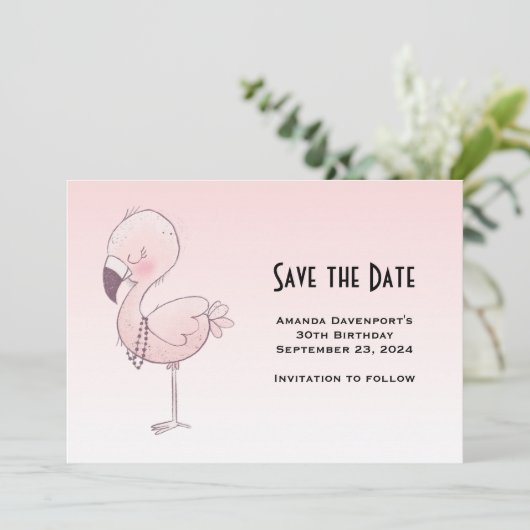 Niedlich-rosa-Flamingo-Illustration Save The Date (Stehend Vorderseite)