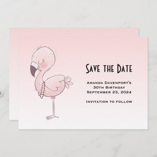 Niedlich-rosa-Flamingo-Illustration Save The Date (Vorne/Hinten)